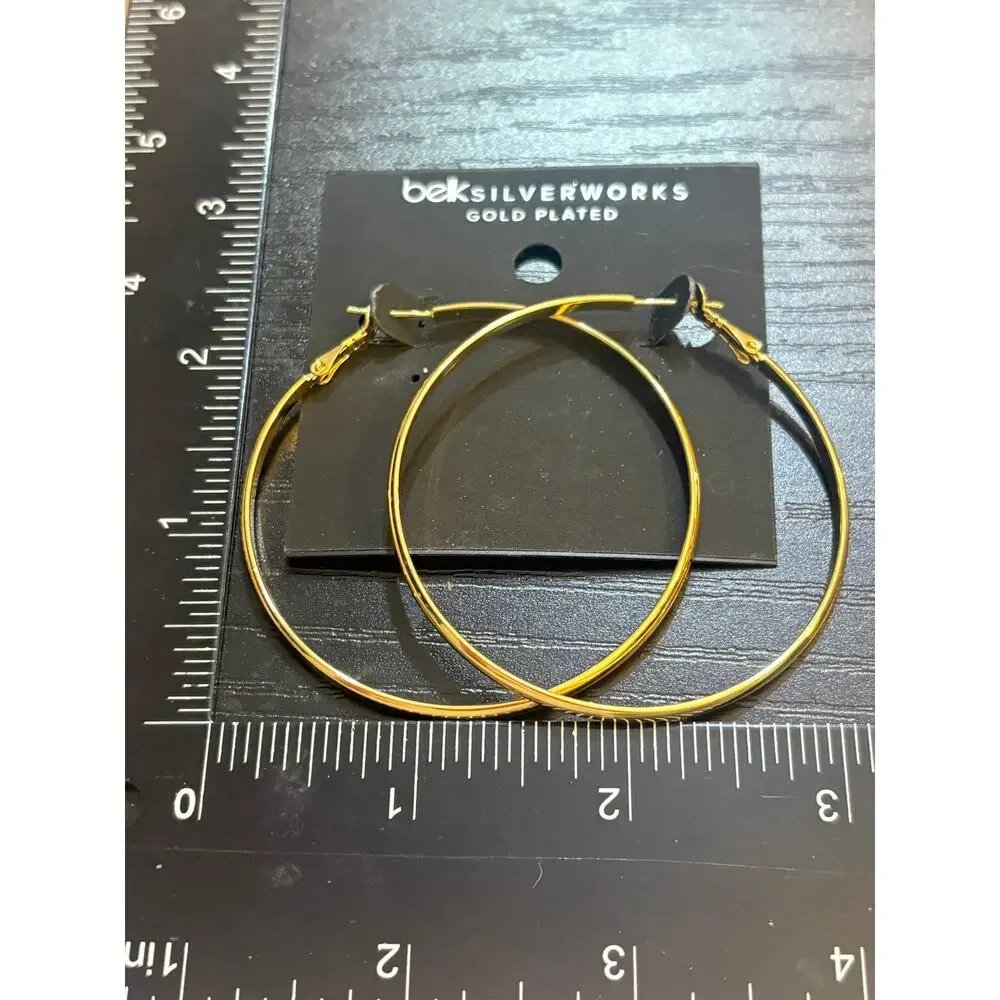 NWT Belk Silverworks Gold Plated Large Hoop Earrings
